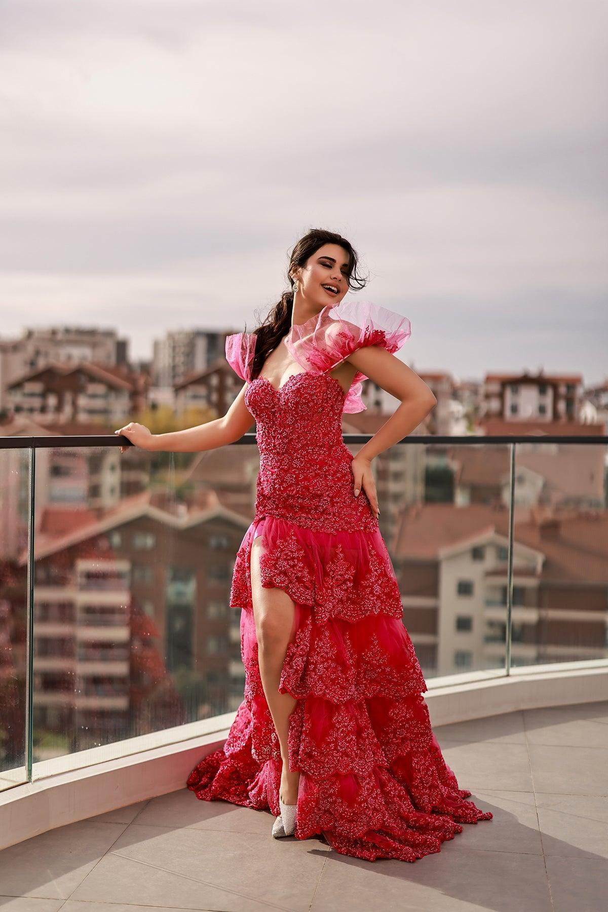 Andrea Kat Kat Etekli Taş İşlemeli Abiye Elbise - The Bride's Bliss