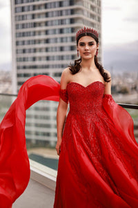 Cristina Straplez Yaka Entegre Kol Detaylı Prenses Abiye - The Bride's Bliss