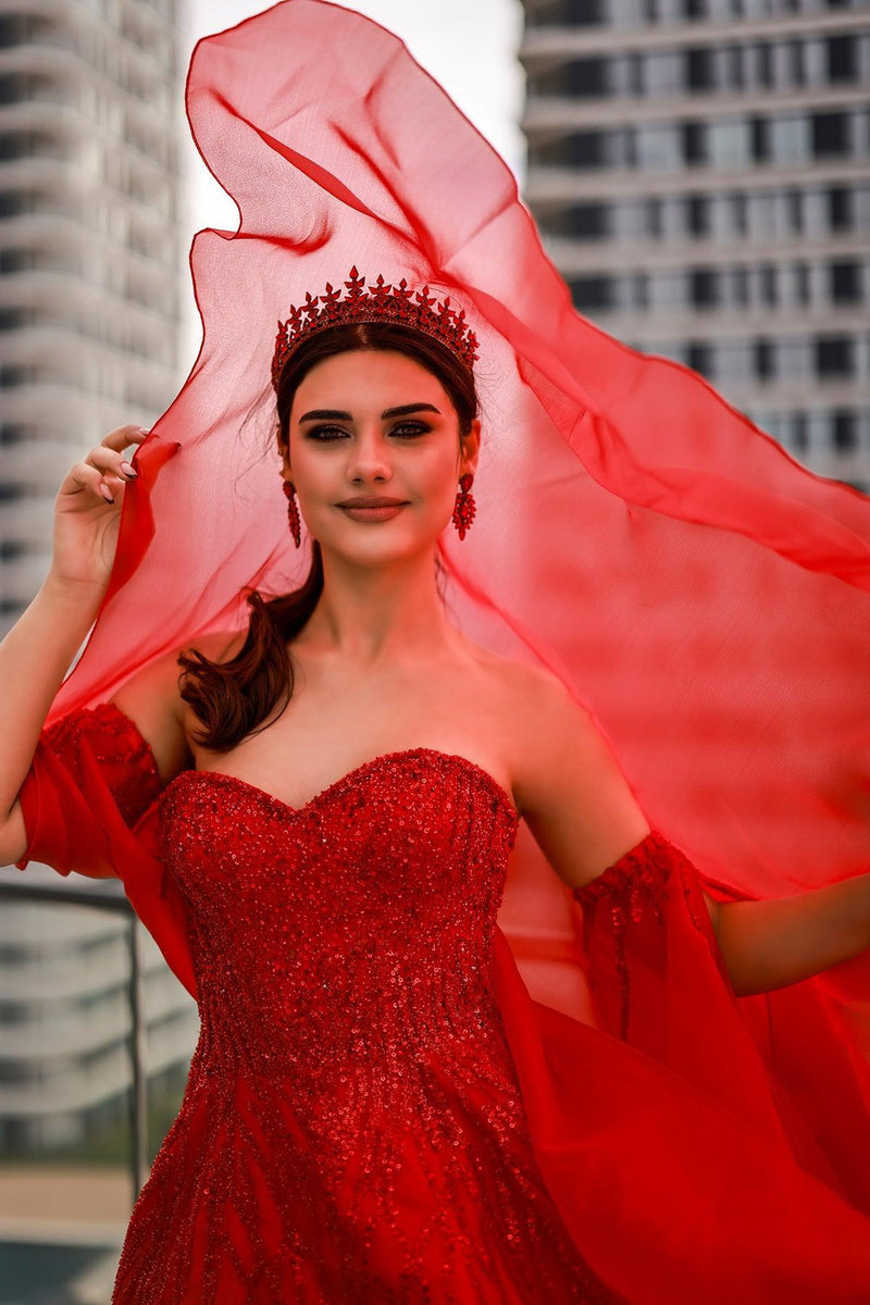 Cristina Straplez Yaka Entegre Kol Detaylı Prenses Abiye - The Bride's Bliss