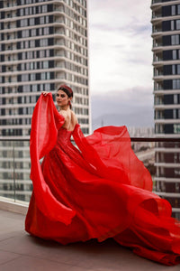 Cristina Straplez Yaka Entegre Kol Detaylı Prenses Abiye - The Bride's Bliss