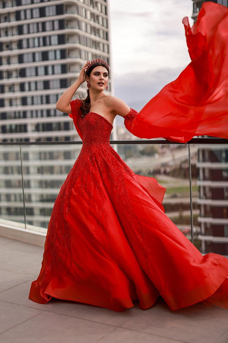 Cristina Straplez Yaka Entegre Kol Detaylı Prenses Abiye - The Bride's Bliss