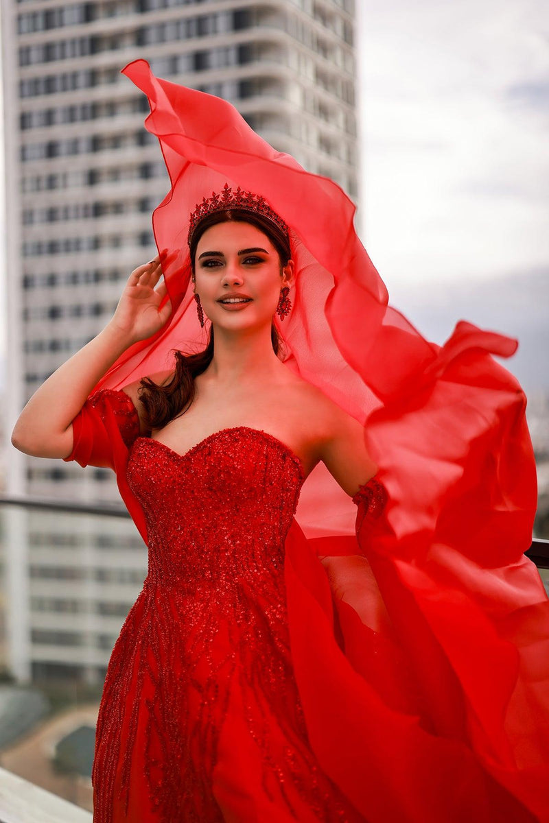 Cristina Straplez Yaka Entegre Kol Detaylı Prenses Abiye - The Bride's Bliss