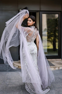 Emilee Taş İşlemeli Trompet Kollu Uzun Abiye Elbise - The Bride's Bliss