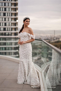 Emma Düşük Kol Üç Boyut Dantelli Balık Gelinlik - The Bride's Bliss
