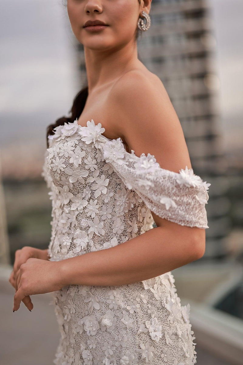 Emma Düşük Kol Üç Boyut Dantelli Balık Gelinlik - The Bride's Bliss