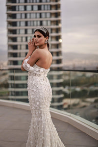 Emma Düşük Kol Üç Boyut Dantelli Balık Gelinlik - The Bride's Bliss
