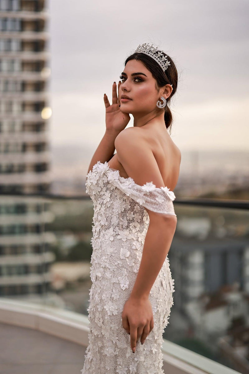 Emma Düşük Kol Üç Boyut Dantelli Balık Gelinlik - The Bride's Bliss