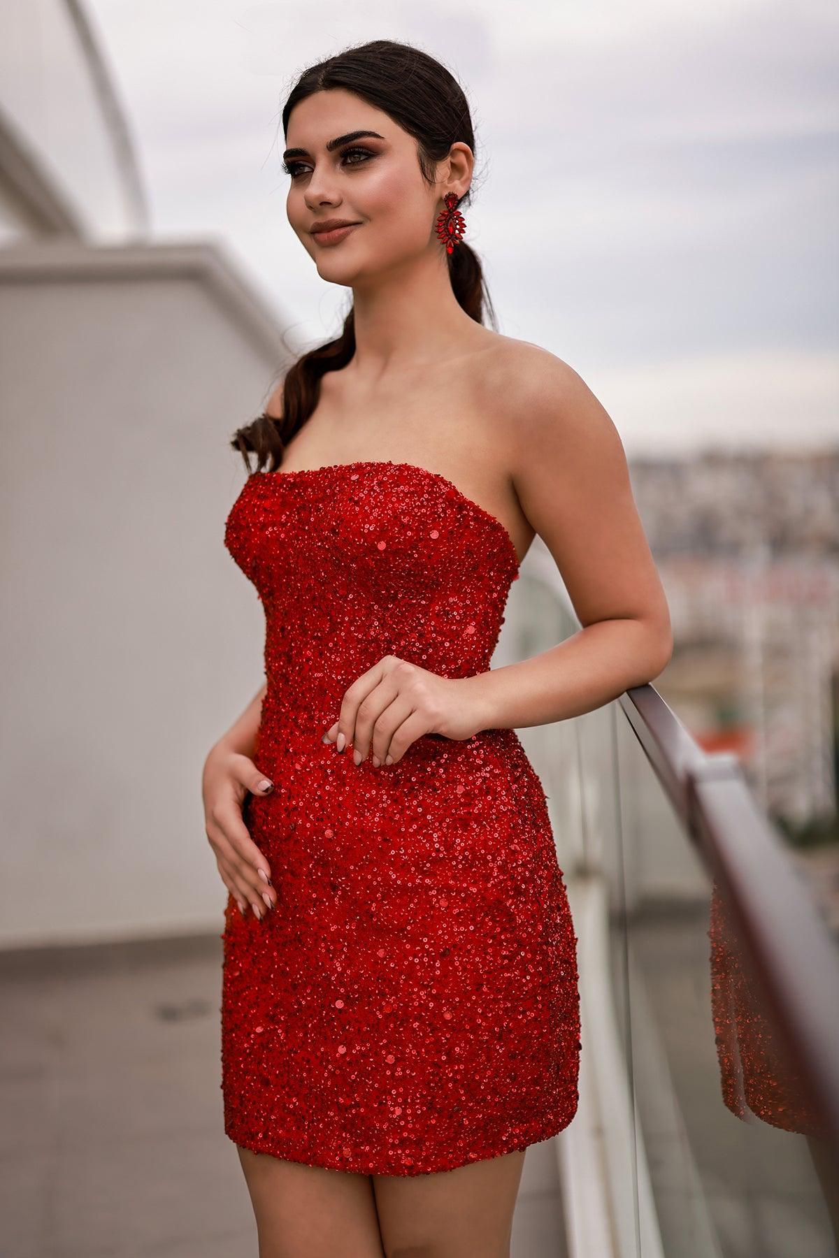 Klara Payet Kupon Dantelli Straplez Abiye Elbise - The Bride's Bliss