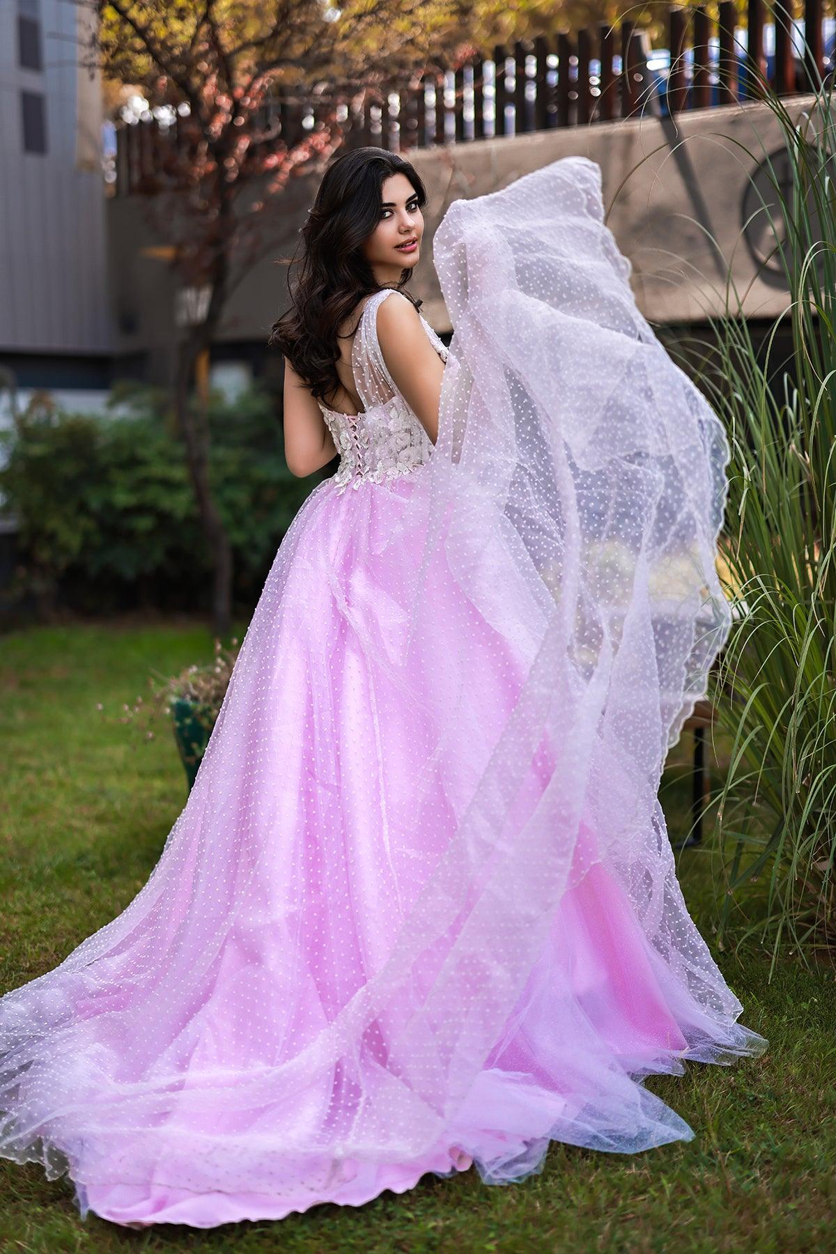 Pink Ian Tek Kollu 3 Boyut Çiçek İşlemeli Abiye Elbise - The Bride's Bliss