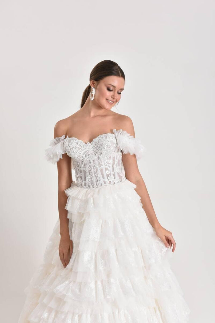 Puppis Çiçek Dantel Prenses Model Gelinlik - Mediha Cambaz Bridal